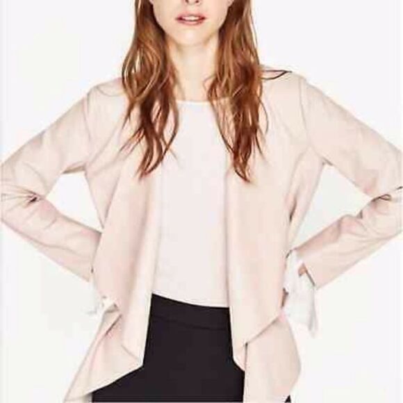 Zara Basic Collection Blush Draped Open Faux Leather Jacket - Picture 1 of 8